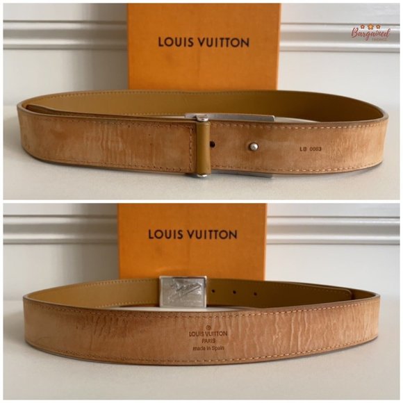 Authentic Louis Vuitton Tan Leather Infini Ceinture Jeans Slim Belt Size 85/34 - Picture 6 of 14